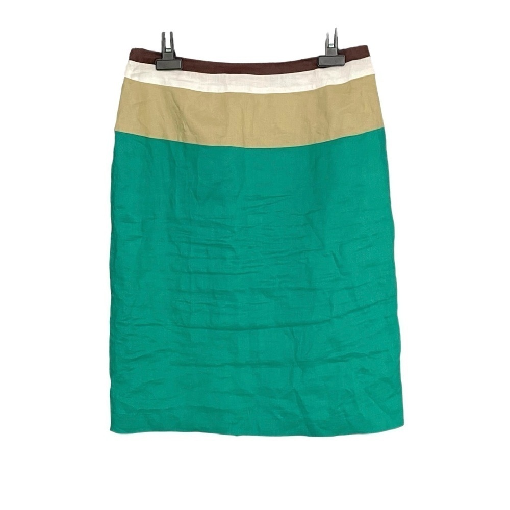 GILANI Linen Mini Skirt Green Tan White Brown Size 8
